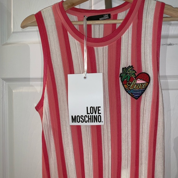 LOVE Moschino Vertical Stripe Pink Heart Dress - Picture 2 of 7